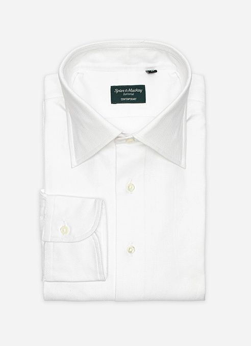 White - Italian Spread Collar - Herringbone